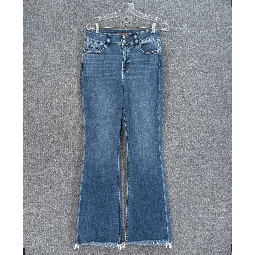 Judy Blue Bootcut Flare Jeans Womens 7/28 Blue Raw Fringe Hem Stretch High Rise